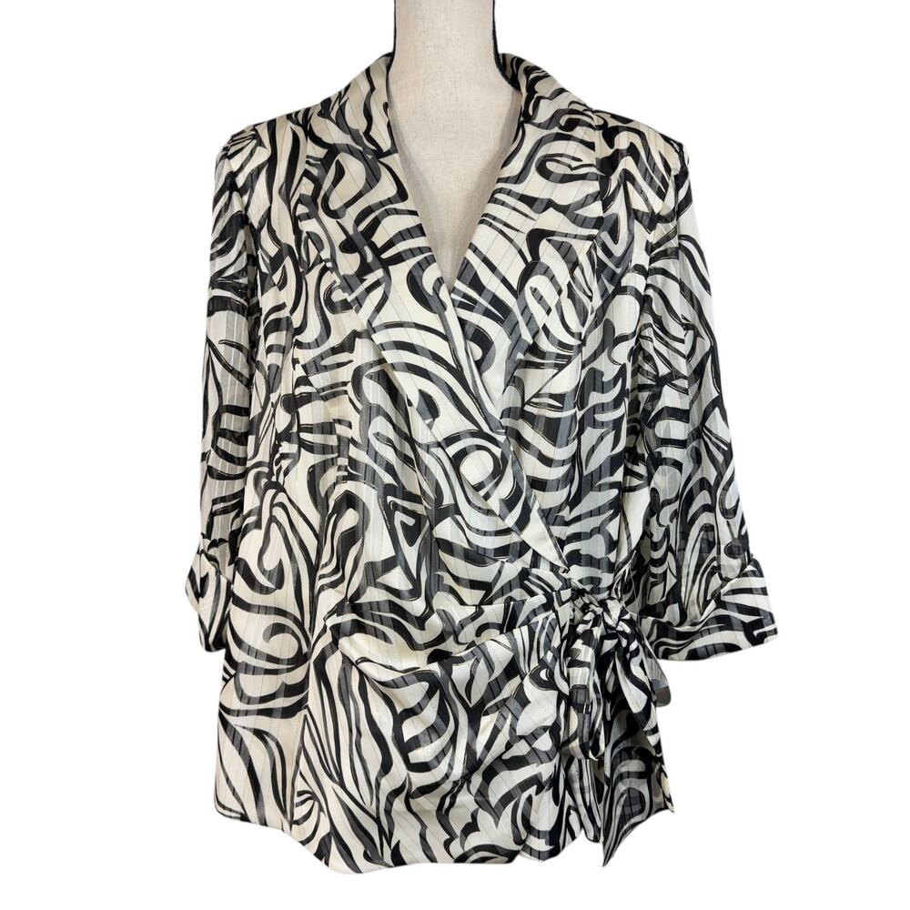 Alex Evenings 3X-Large Chiffon Top 3/4 Sleeve Collared Lined 3/4 Sleeve V-Neck